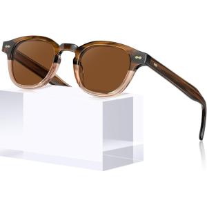 CARFIA Retro Cool Acetate Sunglasses for Men Polarized UV Protection, Keyhole Square Sunnies Driving Shades Trendy Eyewears(4.brown Stripe Gradient Frame Brown Lens)