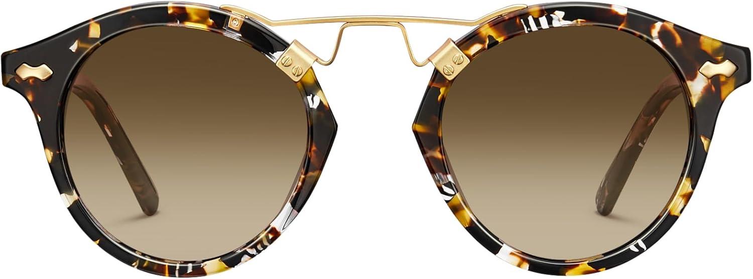 imageCARFIA Small Face Acetate Polarized Sunglasses for Women UV Protection Retro Double Bridge Eyewears Metal Brow Round Sunnies80 Brown Tortoise Frame Gradient Brown Lens