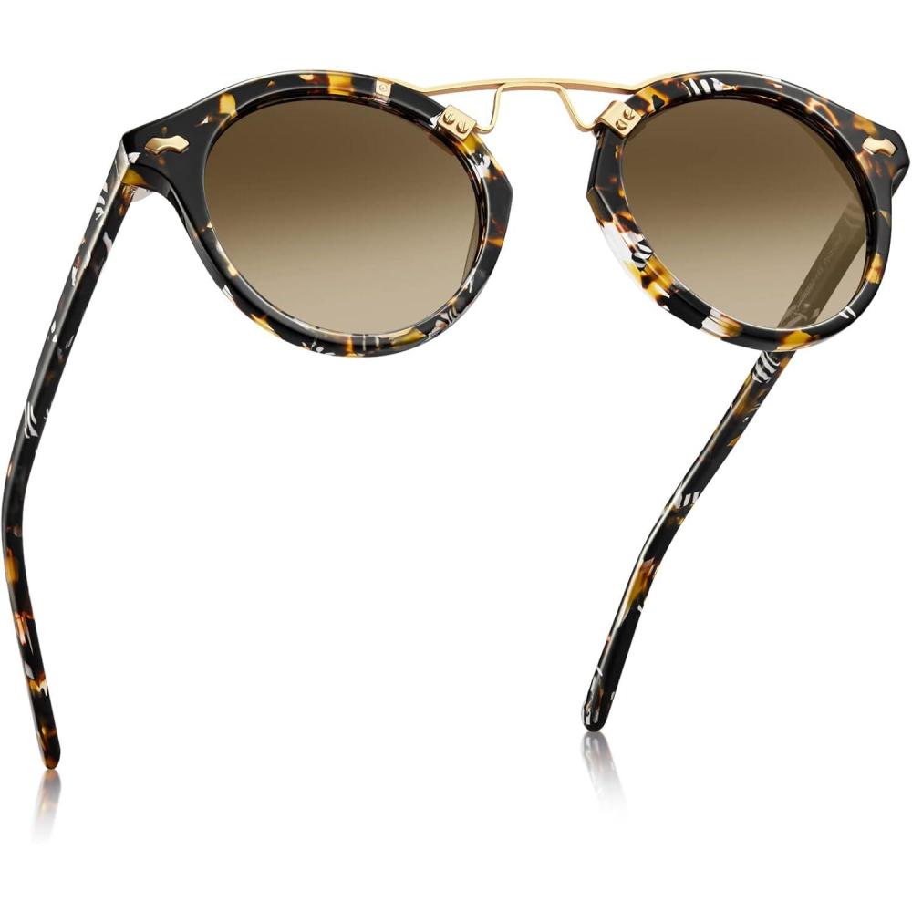 imageCARFIA Small Face Acetate Polarized Sunglasses for Women UV Protection Retro Double Bridge Eyewears Metal Brow Round Sunnies80 Brown Tortoise Frame Gradient Brown Lens