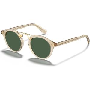 CARFIA Small Face Acetate Polarized Sunglasses for Women UV Protection, Retro Double Bridge Eyewears Metal Brow Round Sunnies(5-0. Clear Yellow Frame Green Lens)