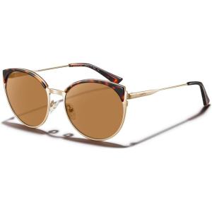 CARFIA Trendy Cateye Polarized Sunglasses for Women UV Protection CA5380(Gold Metal & Red Tortoise Acetate Frame Brown Lens)