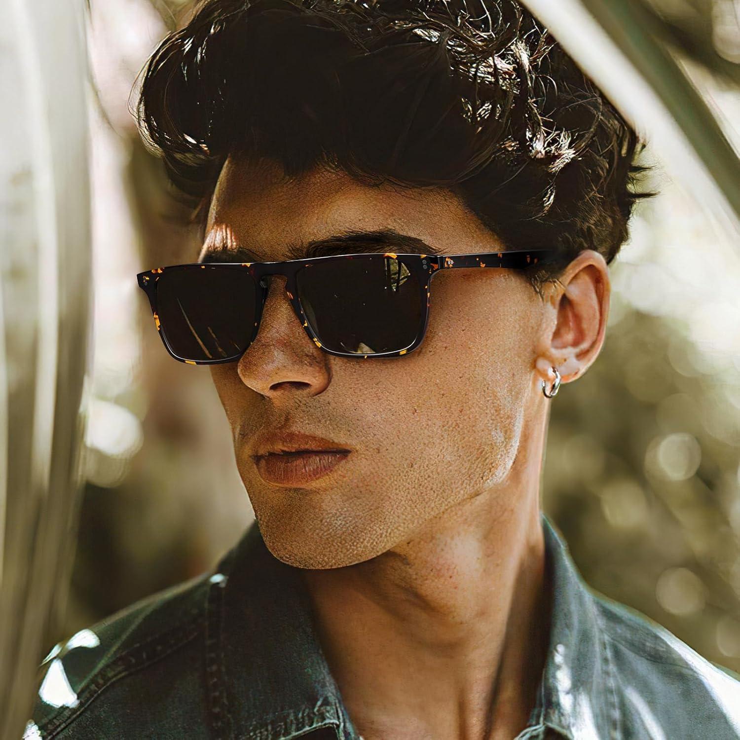 imageCARFIA Retro Polarized Sunglasses for Men UV Protection Handcrafted Acetate Frame Fashion Cool Sun Glasses CA5357294 Tortoise Frame Grey Lenses