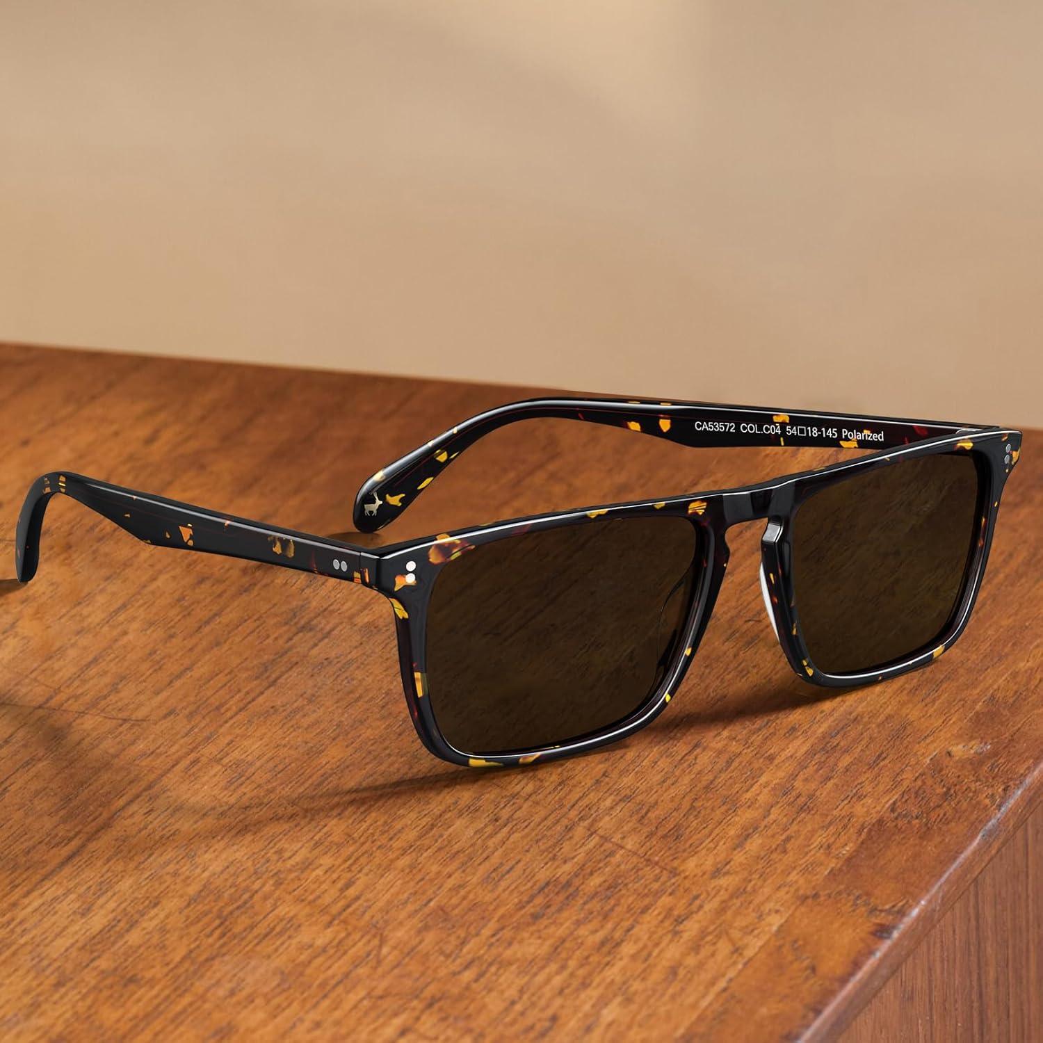 imageCARFIA Retro Polarized Sunglasses for Men UV Protection Handcrafted Acetate Frame Fashion Cool Sun Glasses CA5357294 Tortoise Frame Grey Lenses