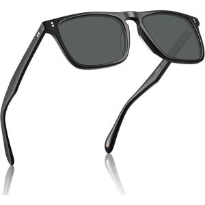 CARFIA Retro Polarized Sunglasses for Men UV Protection Hand-crafted Acetate Frame Fashion Cool Sun Glasses CA53572(9-1. Black Frame Grey Lenses)