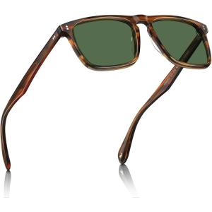 CARFIA Retro Polarized Sunglasses for Men UV Protection Hand-crafted Acetate Frame Fashion Cool Sun Glasses CA53572(9-2. Tortoise Frame Green Lenses)