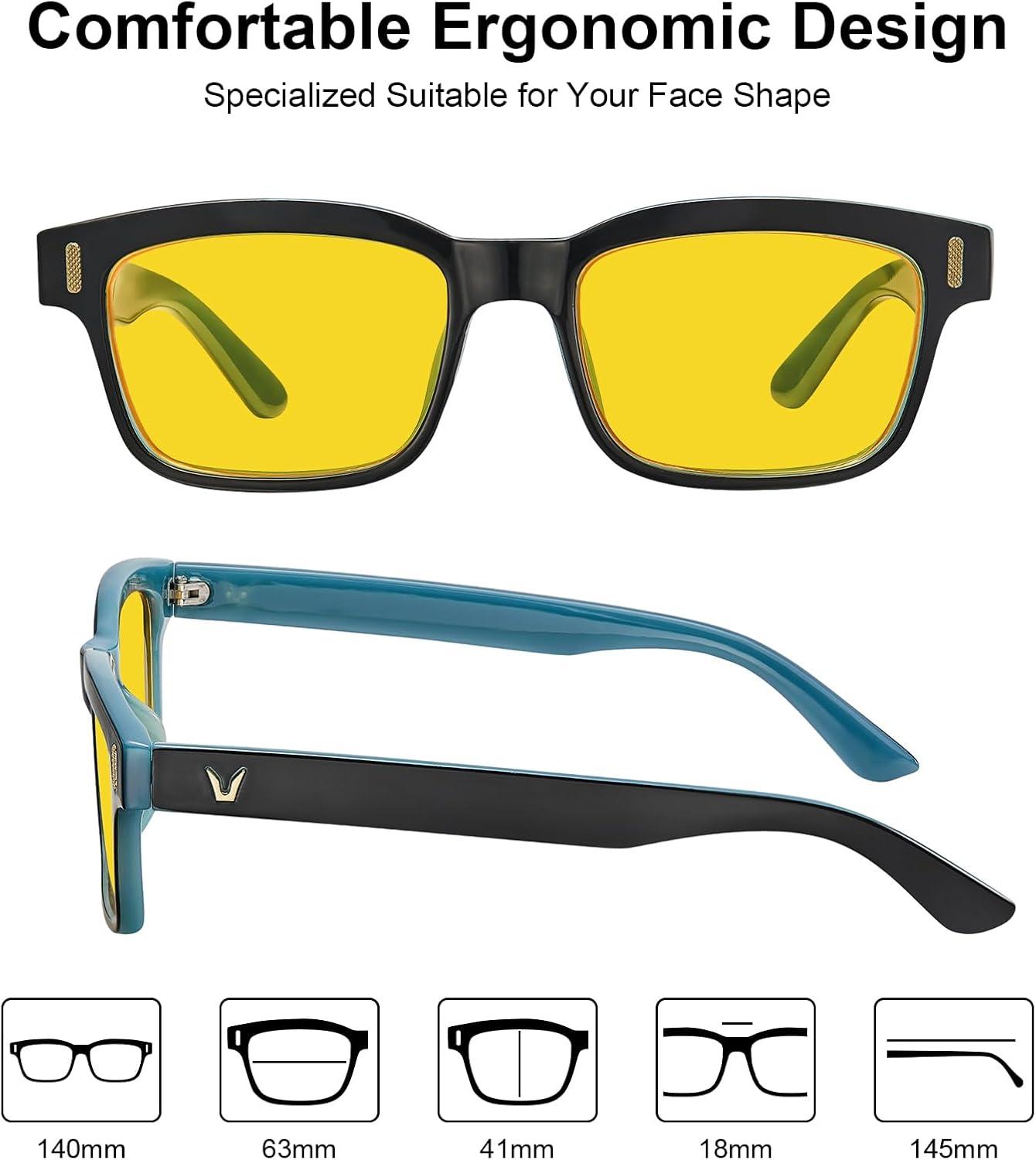 imageCARFIA Night Vision Glasses Driving for Men Women AntiglareSafety HD Yellow Lens Fishing Golf Narrow Face Glasses1 Black Blue Frame Yellow Lens