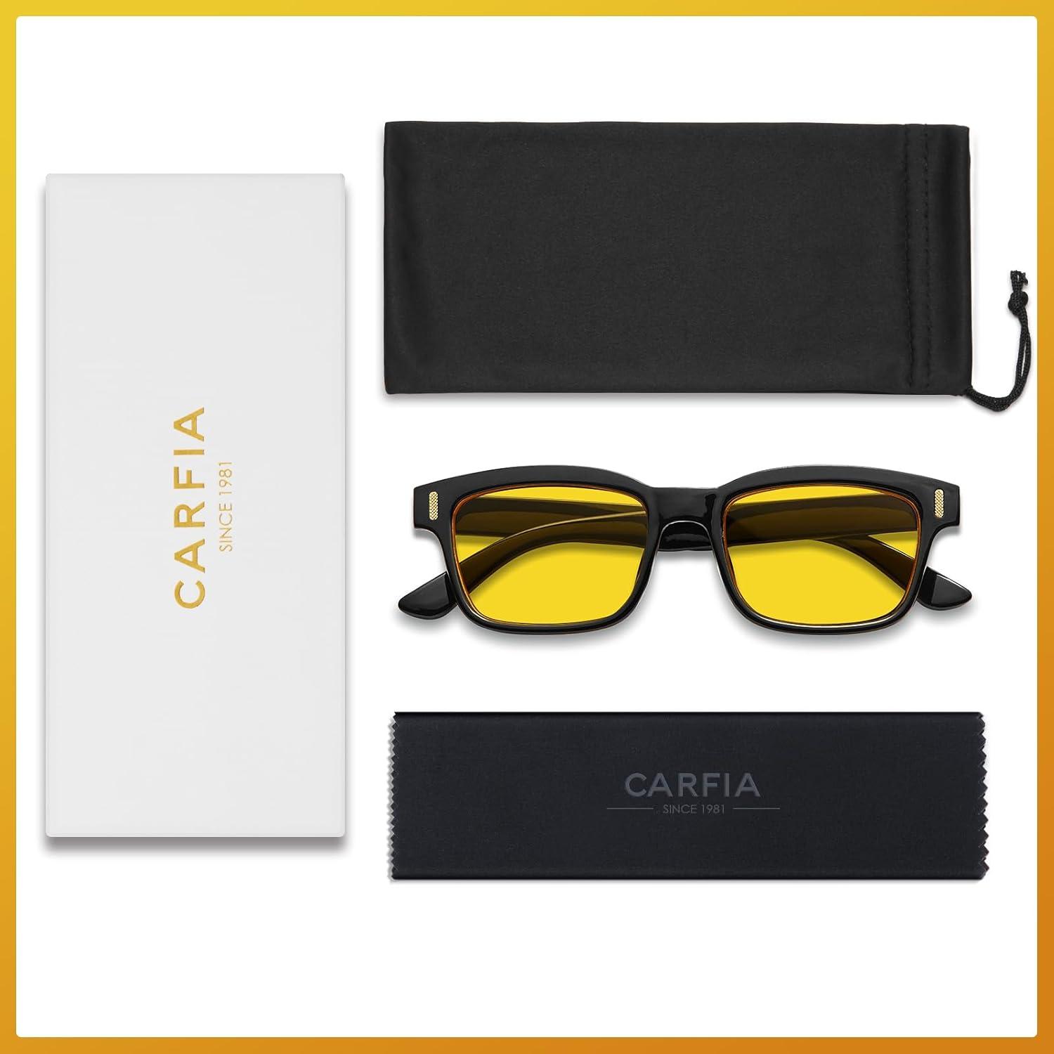 imageCARFIA Night Vision Glasses Driving for Men Women AntiglareSafety HD Yellow Lens Fishing Golf Narrow Face Glasses2 Black Frame Yellow Lens