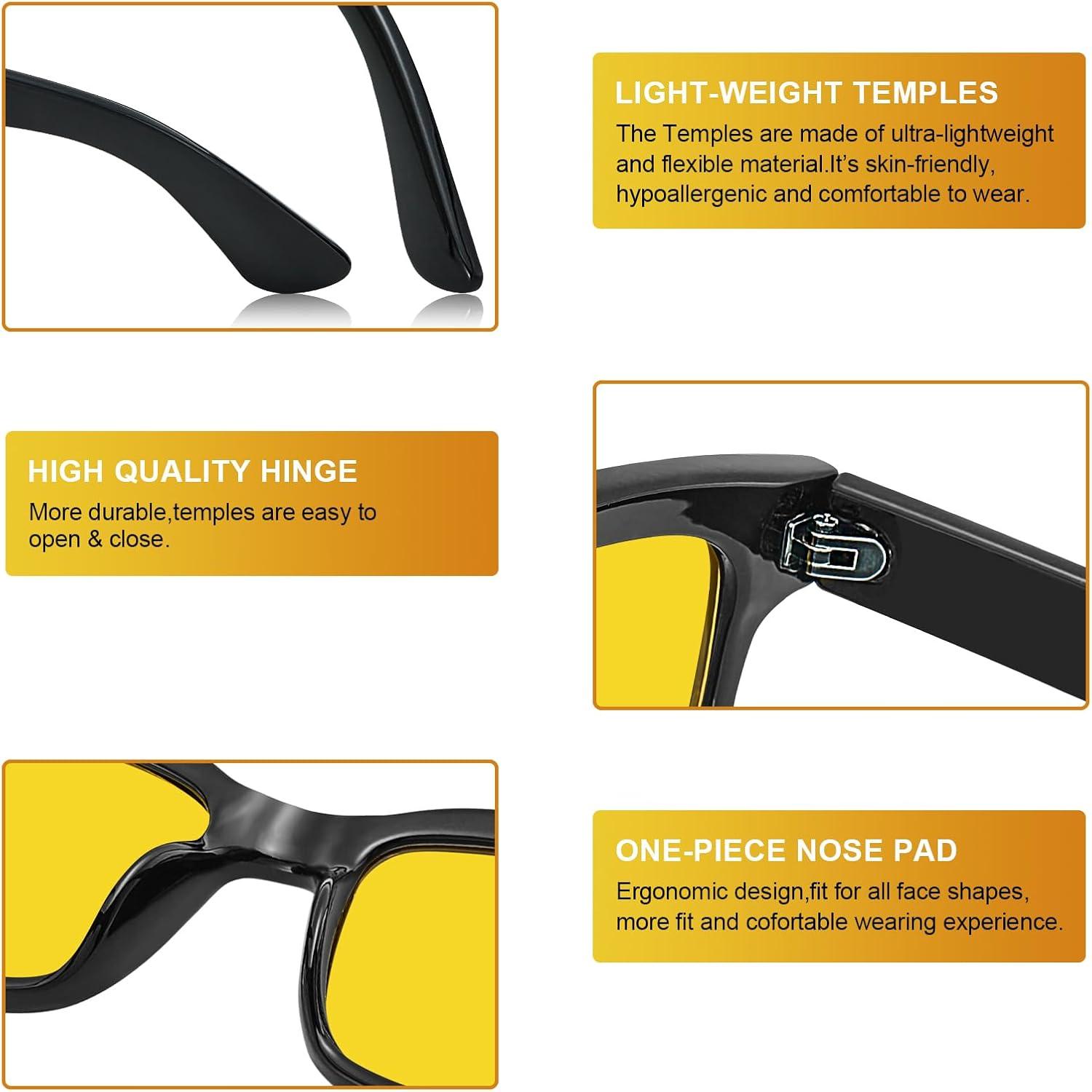 imageCARFIA Night Vision Glasses Driving for Men Women AntiglareSafety HD Yellow Lens Fishing Golf Narrow Face Glasses2 Black Frame Yellow Lens