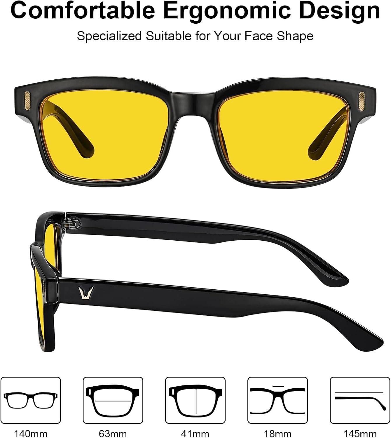 imageCARFIA Night Vision Glasses Driving for Men Women AntiglareSafety HD Yellow Lens Fishing Golf Narrow Face Glasses2 Black Frame Yellow Lens