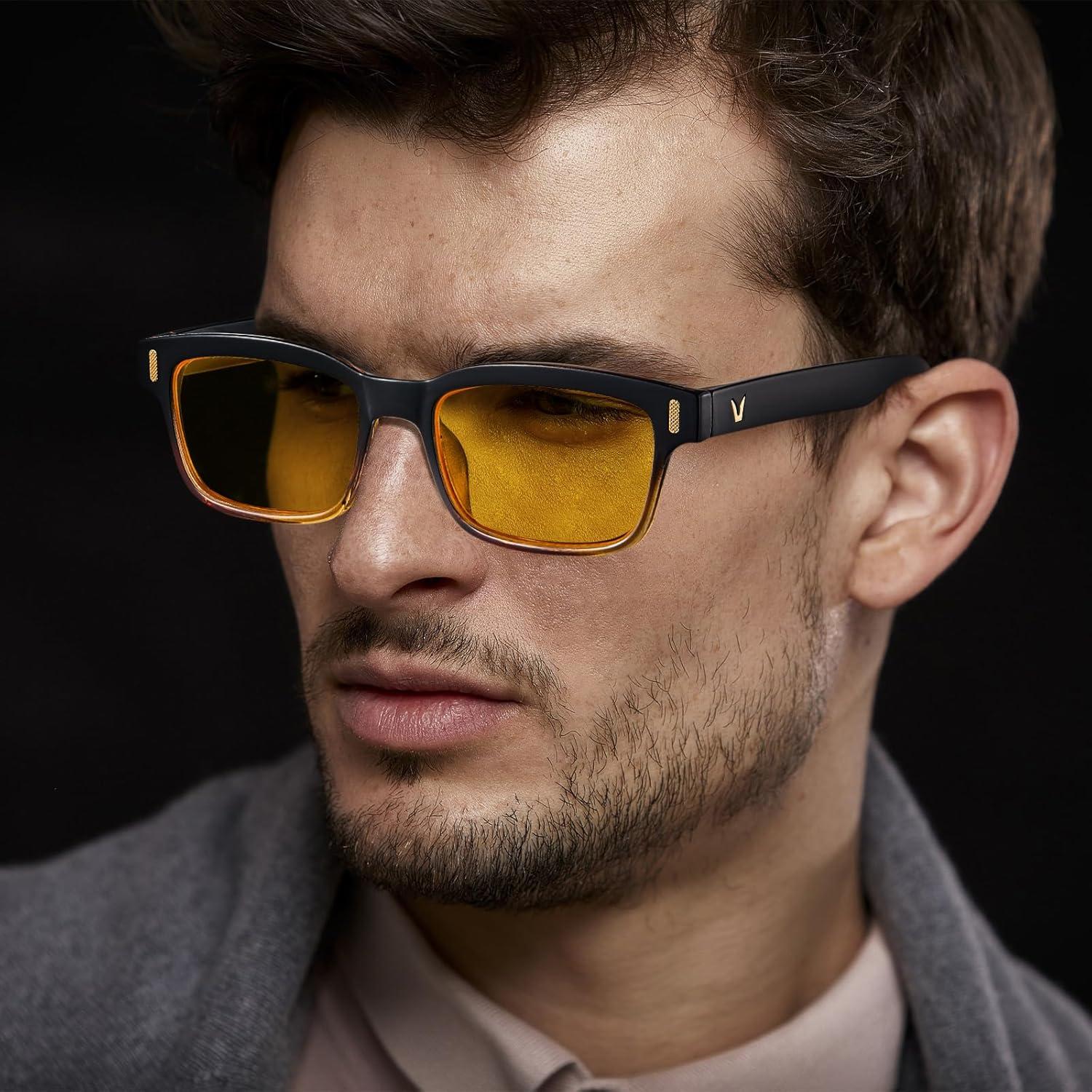 imageCARFIA Night Vision Glasses Driving for Men Women AntiglareSafety HD Yellow Lens Fishing Golf Narrow Face Glasses3 Black Yellow Frame Yellow Lens