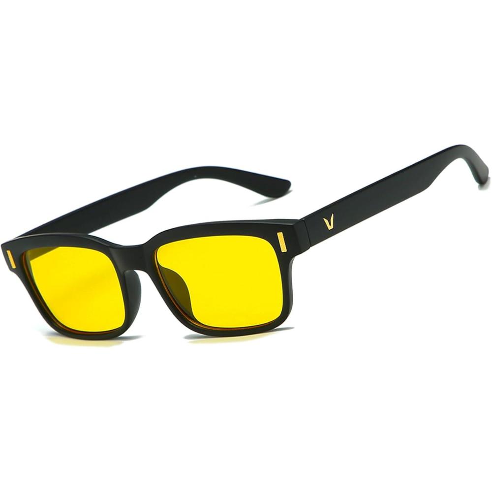 imageCARFIA Night Vision Glasses Driving for Men Women AntiglareSafety HD Yellow Lens Fishing Golf Narrow Face Glasses2 Black Frame Yellow Lens