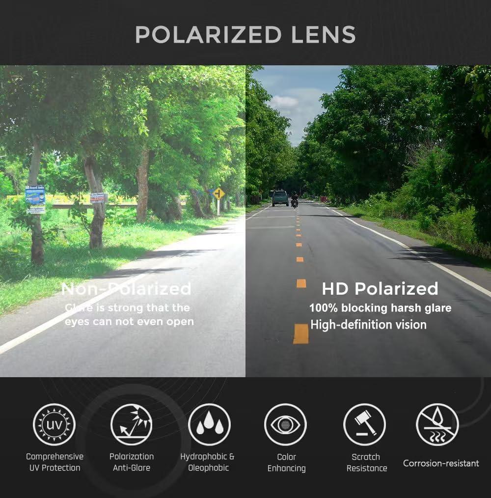 imageCARFIA Grid Temple Polarized Sunglasses for Men UV Protection Sturdy TR90 Frame Cool Square Sun GlassesBlack Frame Grey Lens