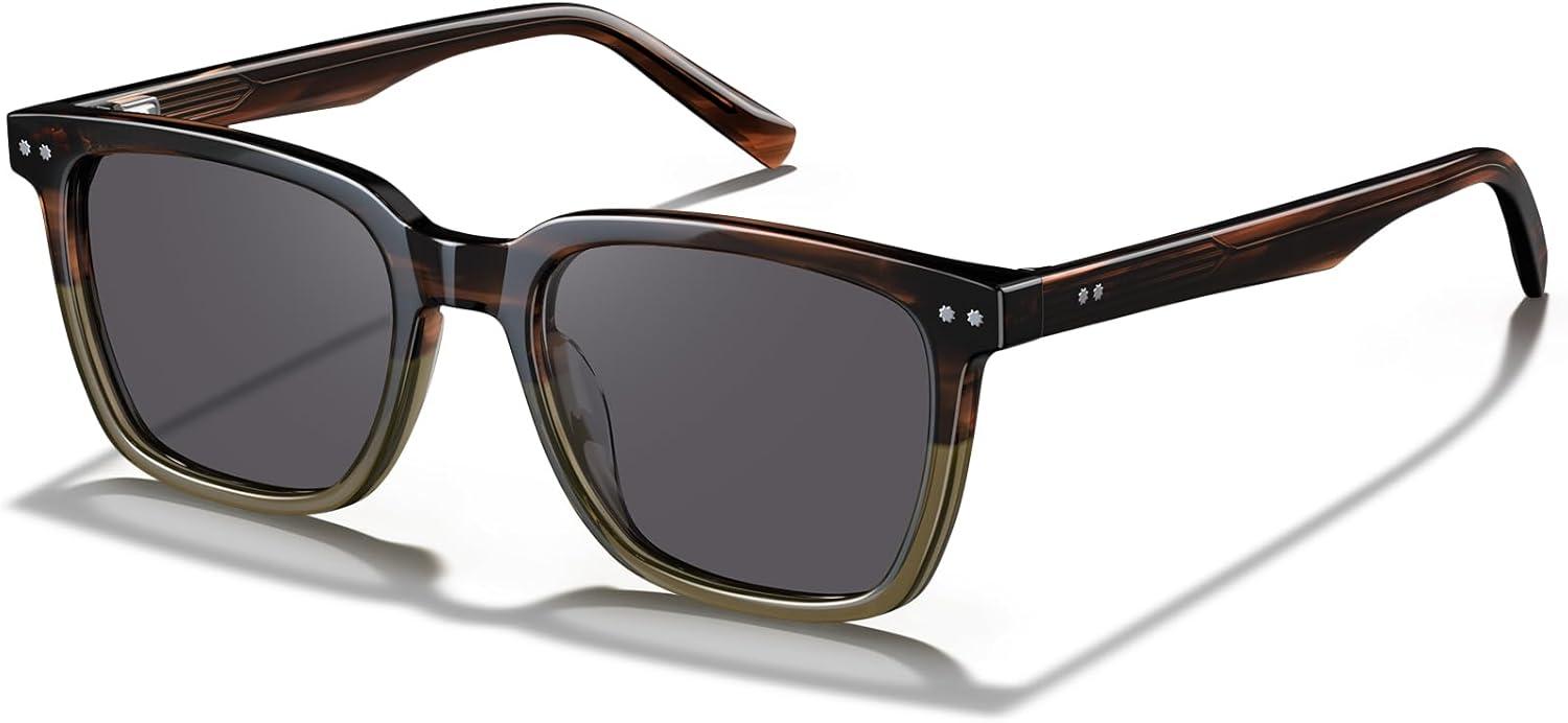 imageCARFIA Retro Acetate Polarized Sunglasses for Men UV Protection Square Classic Eyewear for Driving Outdoor2 TortoiseTranslucent Green Gray Lenses