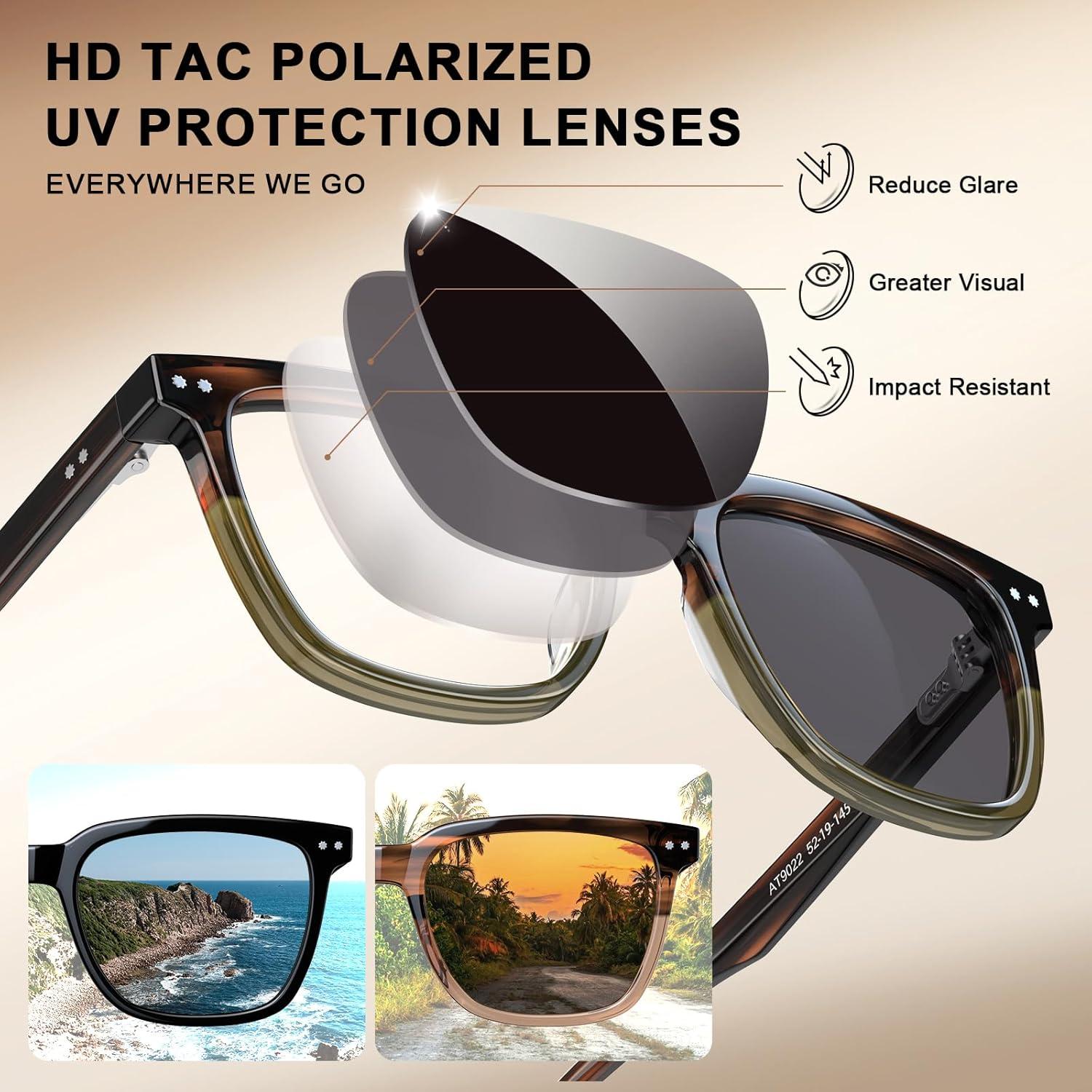 imageCARFIA Retro Acetate Polarized Sunglasses for Men UV Protection Square Classic Eyewear for Driving Outdoor2 TortoiseTranslucent Green Gray Lenses