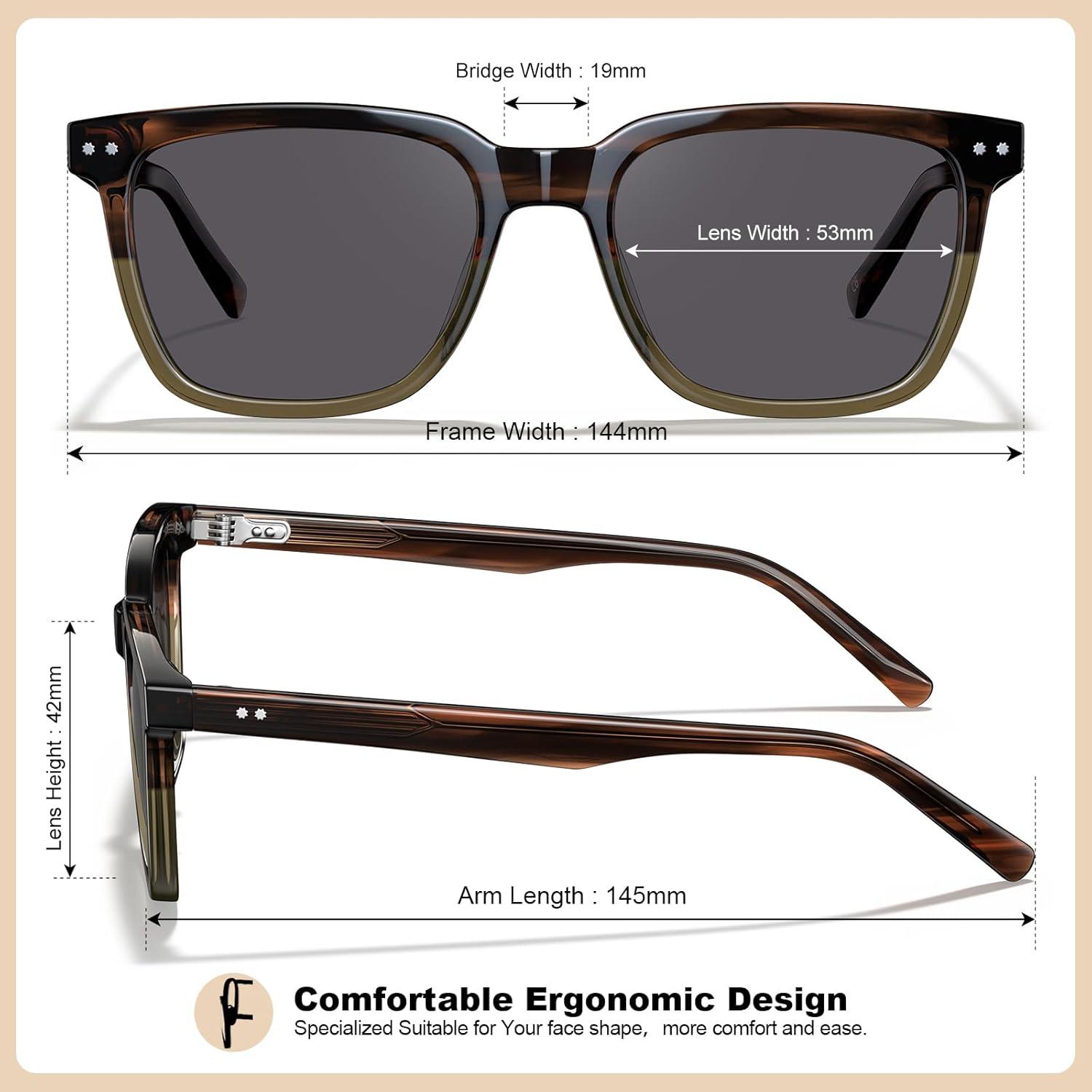 imageCARFIA Retro Acetate Polarized Sunglasses for Men UV Protection Square Classic Eyewear for Driving Outdoor2 TortoiseTranslucent Green Gray Lenses