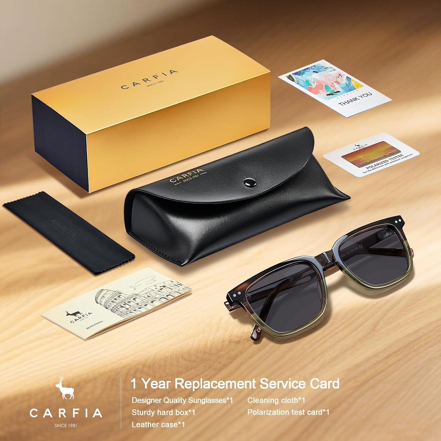 imageCARFIA Retro Acetate Polarized Sunglasses for Men UV Protection Square Classic Eyewear for Driving Outdoor2 TortoiseTranslucent Green Gray Lenses