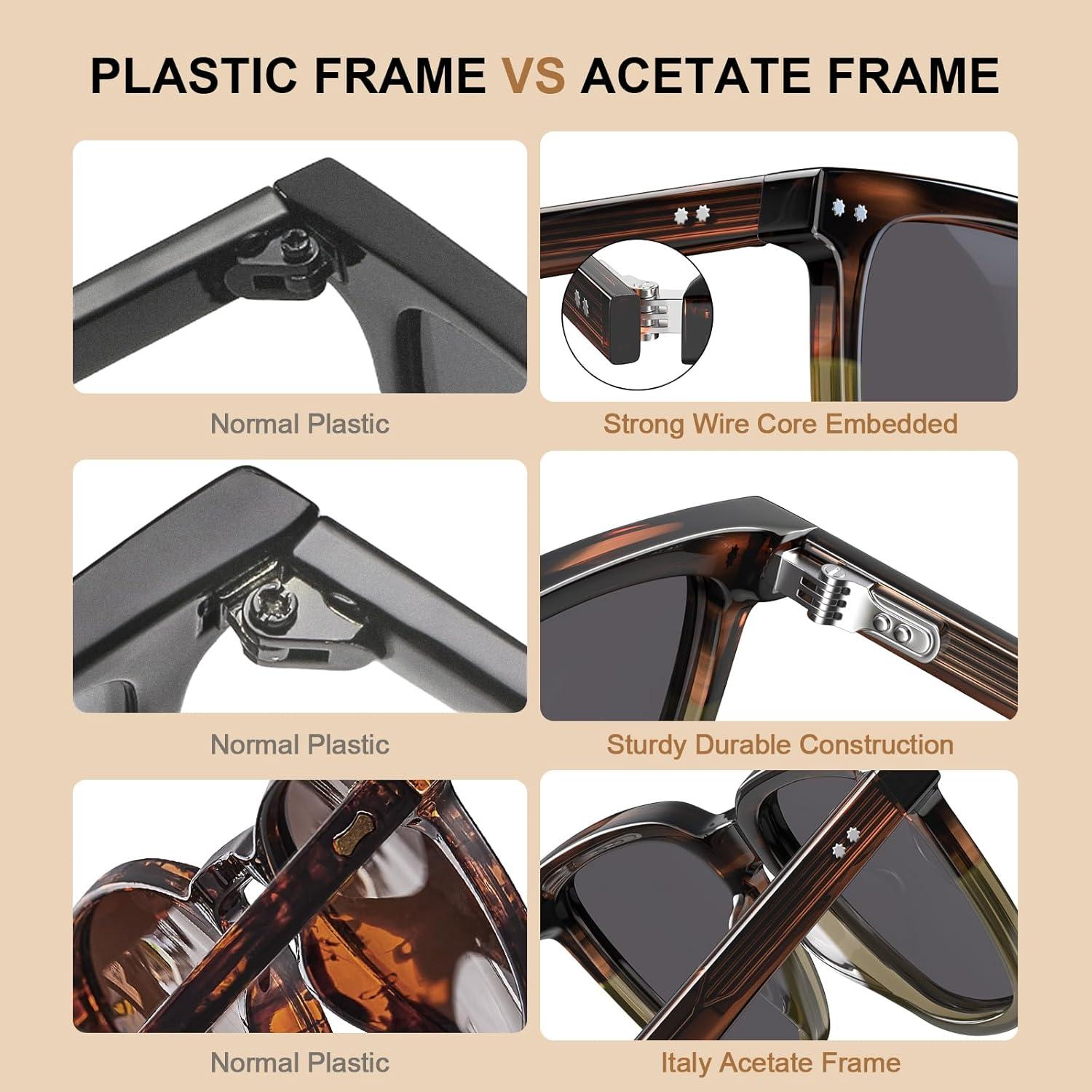 imageCARFIA Retro Acetate Polarized Sunglasses for Men UV Protection Square Classic Eyewear for Driving Outdoor2 TortoiseTranslucent Green Gray Lenses