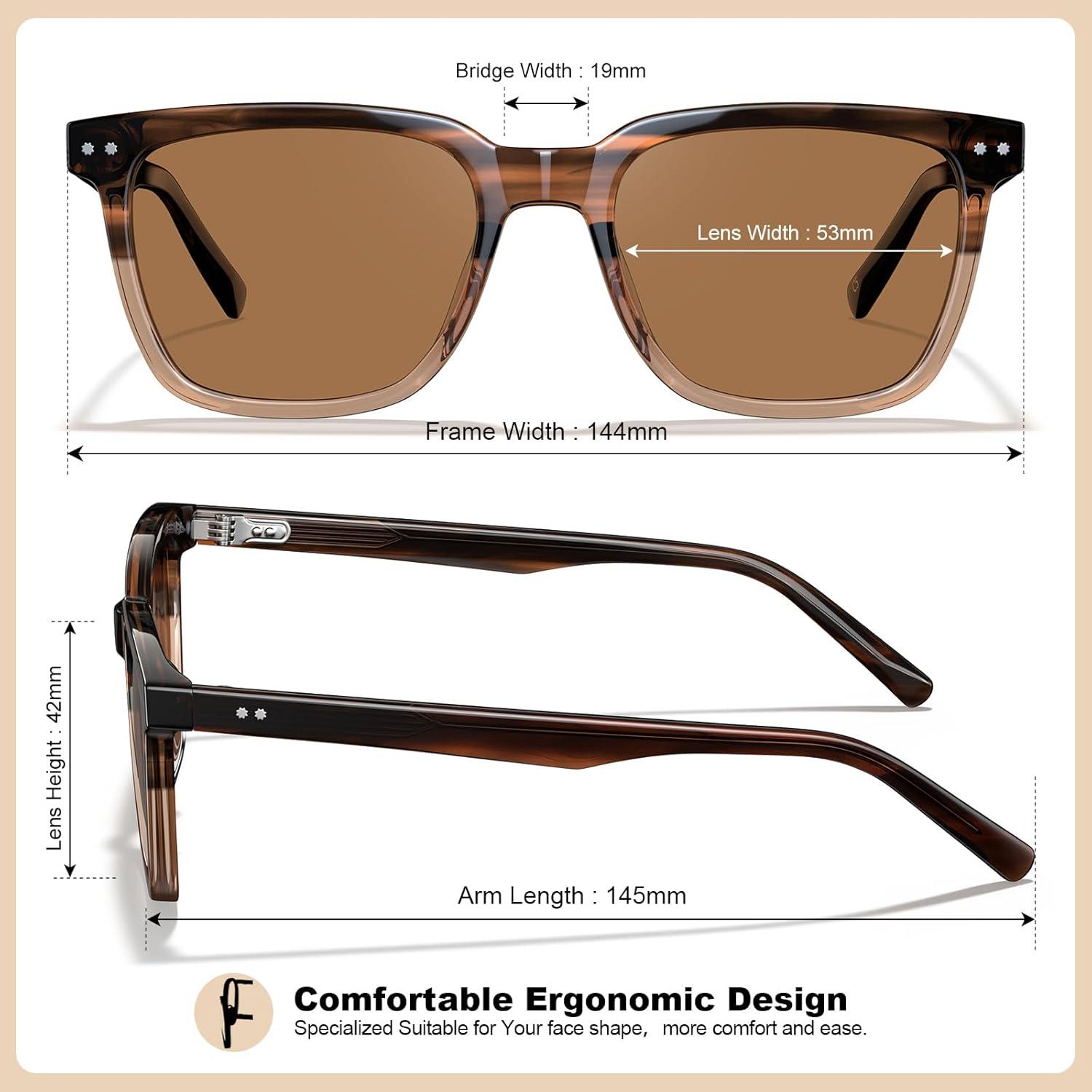 imageCARFIA Retro Acetate Polarized Sunglasses for Men UV Protection Square Classic Eyewear for Driving Outdoor3 Tortoise Frame Brown Gradient Lenses