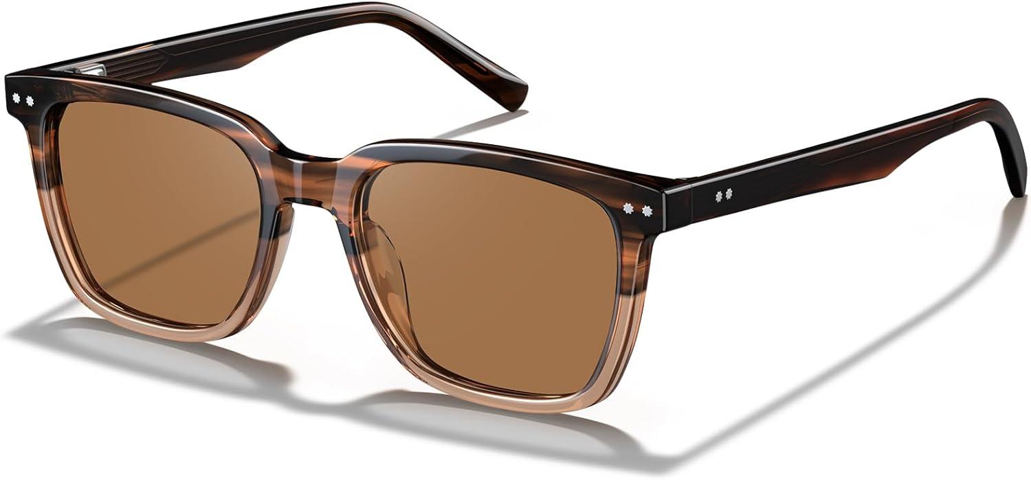 imageCARFIA Retro Acetate Polarized Sunglasses for Men UV Protection Square Classic Eyewear for Driving Outdoor3 Tortoise Frame Brown Gradient Lenses
