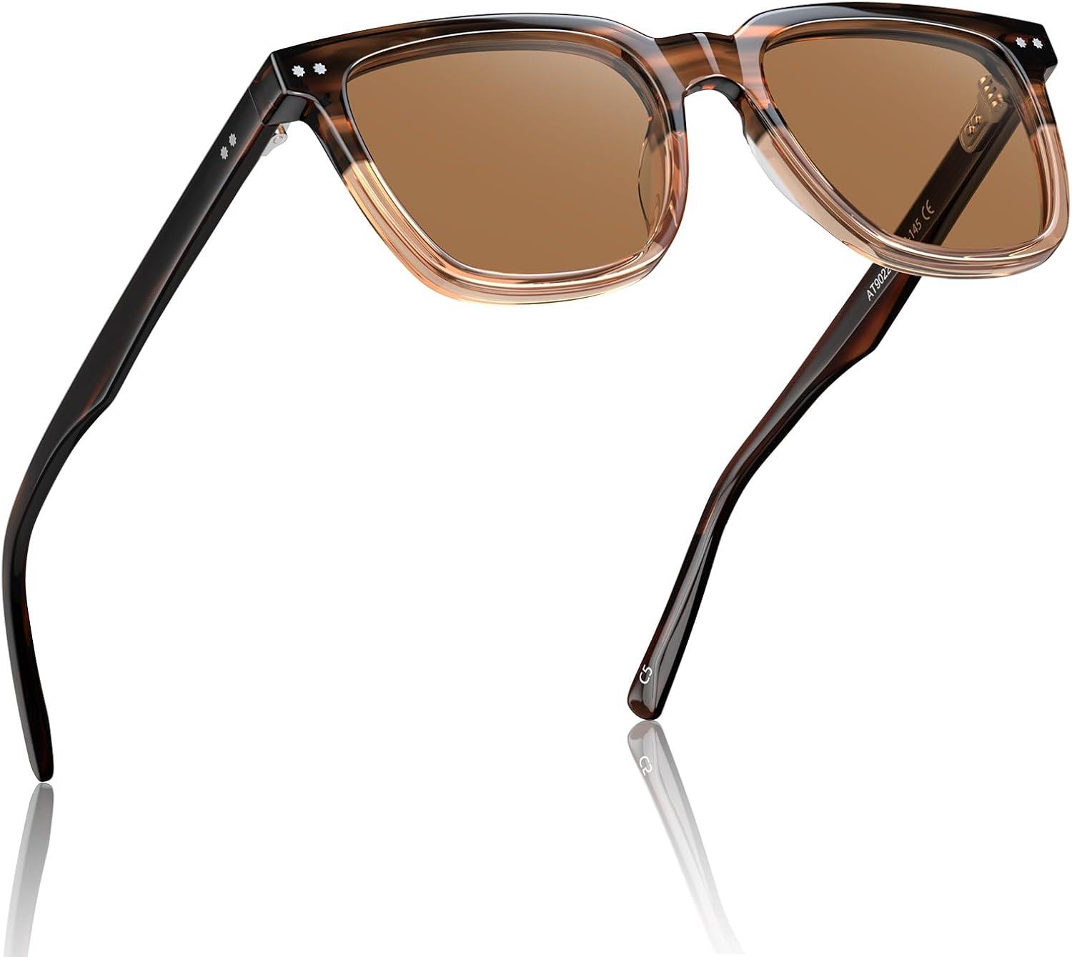 imageCARFIA Retro Acetate Polarized Sunglasses for Men UV Protection Square Classic Eyewear for Driving Outdoor3 Tortoise Frame Brown Gradient Lenses