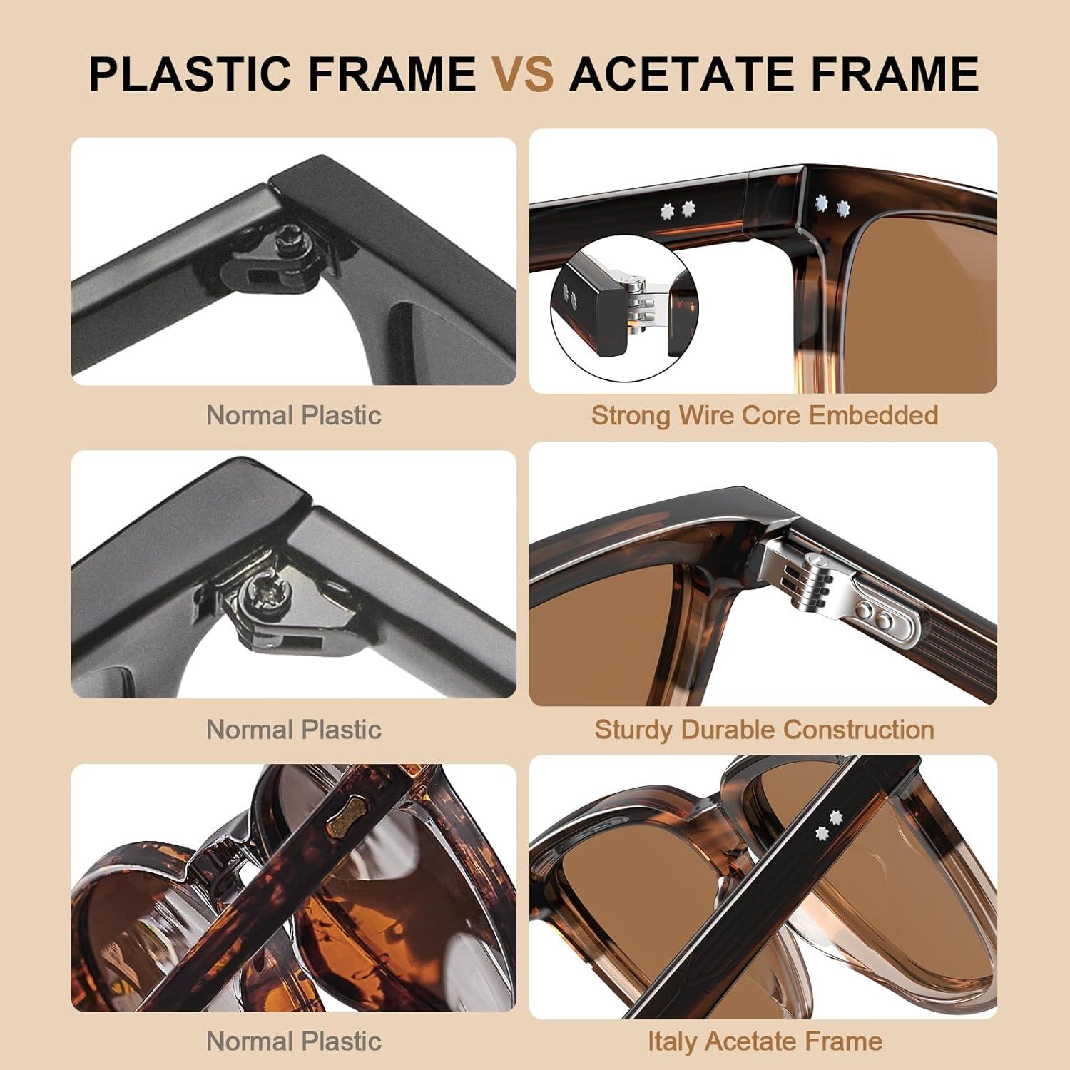 imageCARFIA Retro Acetate Polarized Sunglasses for Men UV Protection Square Classic Eyewear for Driving Outdoor3 Tortoise Frame Brown Gradient Lenses