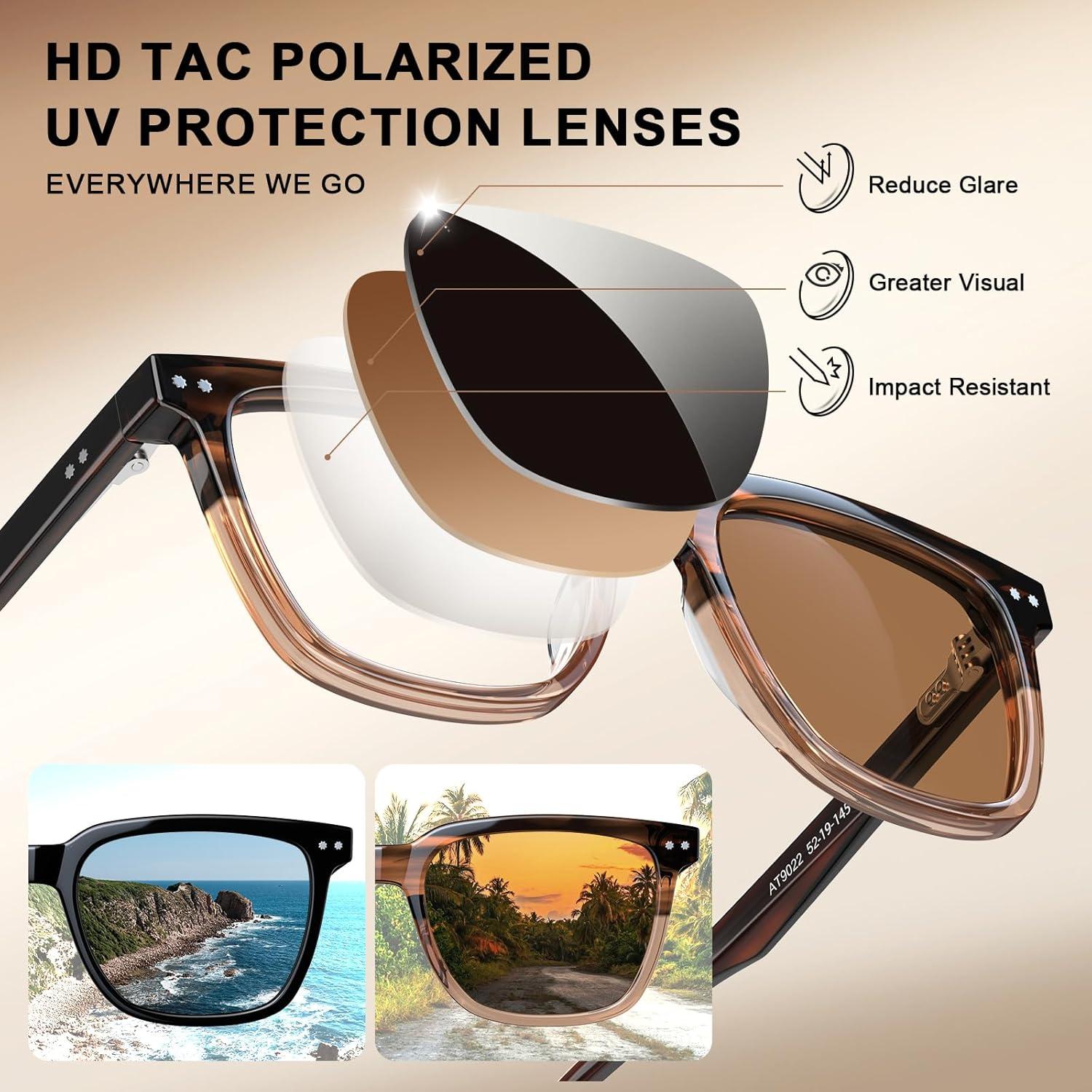 imageCARFIA Retro Acetate Polarized Sunglasses for Men UV Protection Square Classic Eyewear for Driving Outdoor3 Tortoise Frame Brown Gradient Lenses