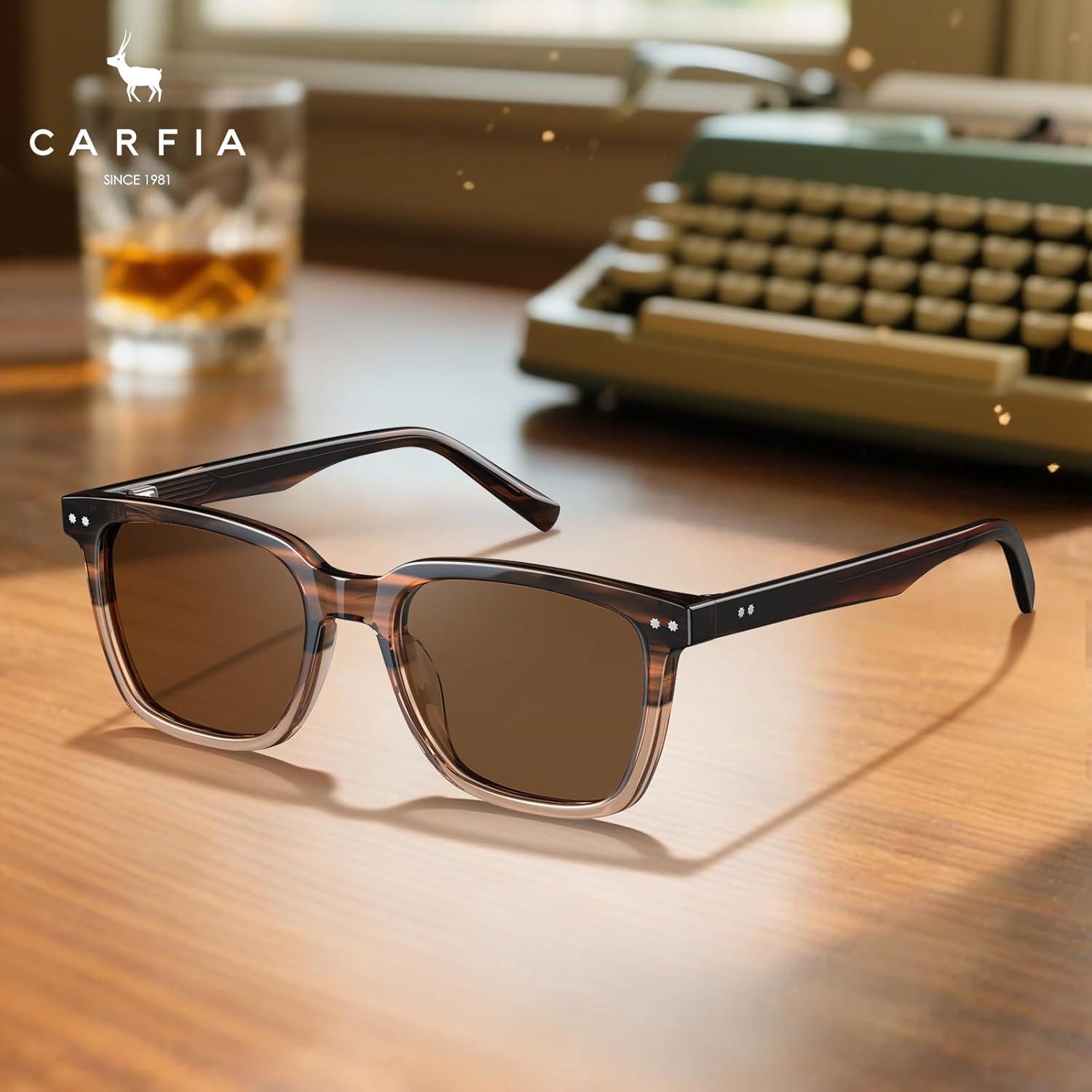 imageCARFIA Retro Acetate Polarized Sunglasses for Men UV Protection Square Classic Eyewear for Driving Outdoor3 Tortoise Frame Brown Gradient Lenses