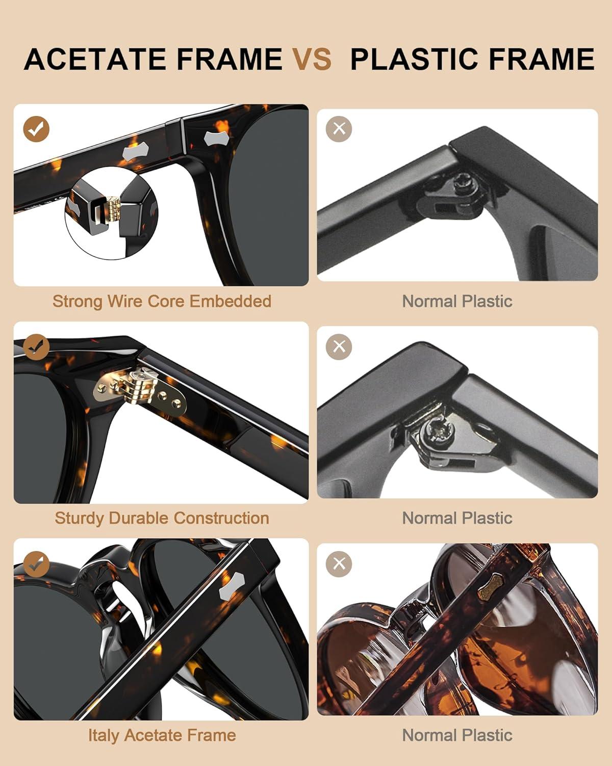 imageCARFIA Retro Acetate Polarized Sunglasses for Men UV Protection Vintage Round Frame Eyewear with Gold Filigree CA5506G Tortoiseshell Frame Grey Lens