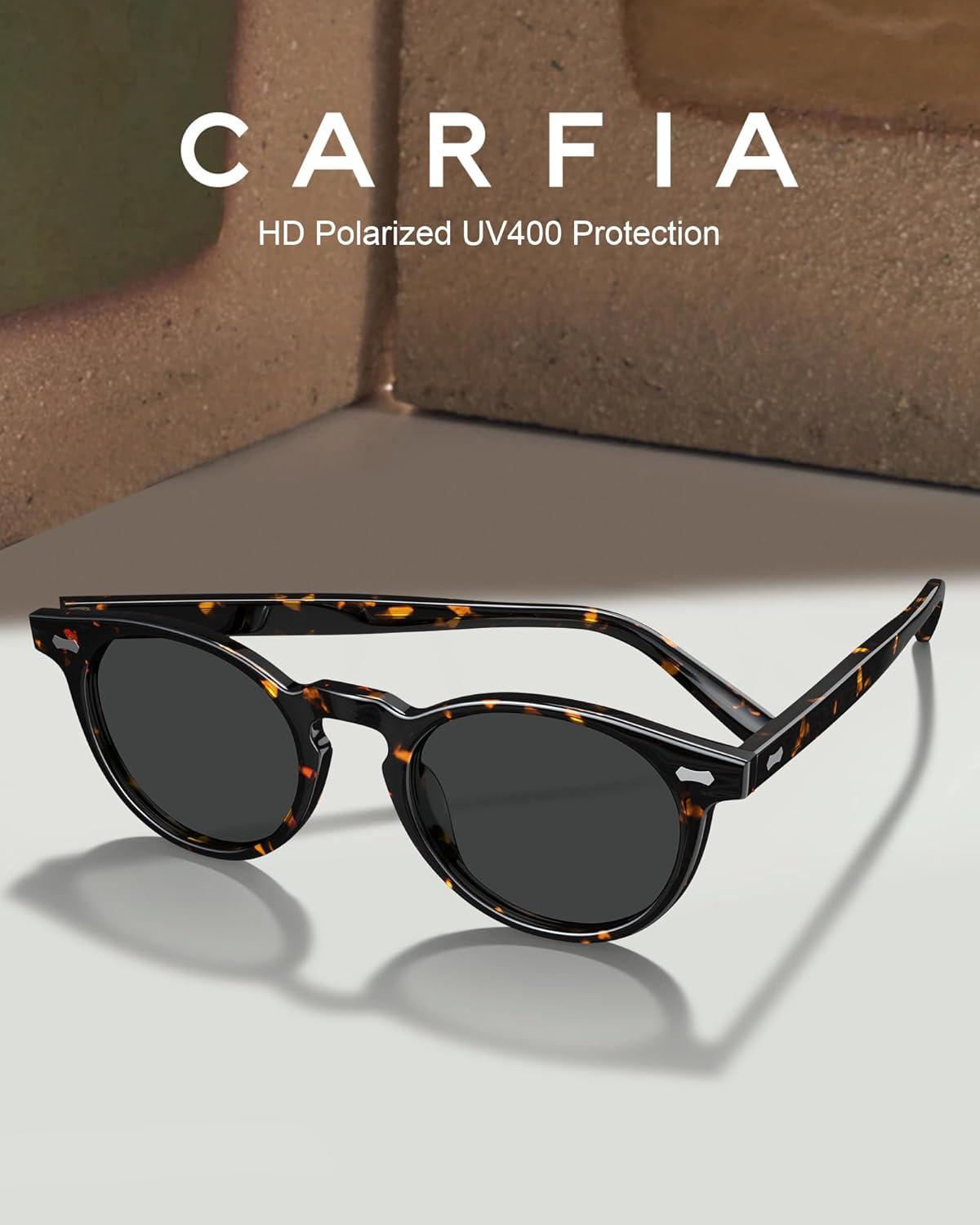 imageCARFIA Retro Acetate Polarized Sunglasses for Men UV Protection Vintage Round Frame Eyewear with Gold Filigree CA5506G Tortoiseshell Frame Grey Lens