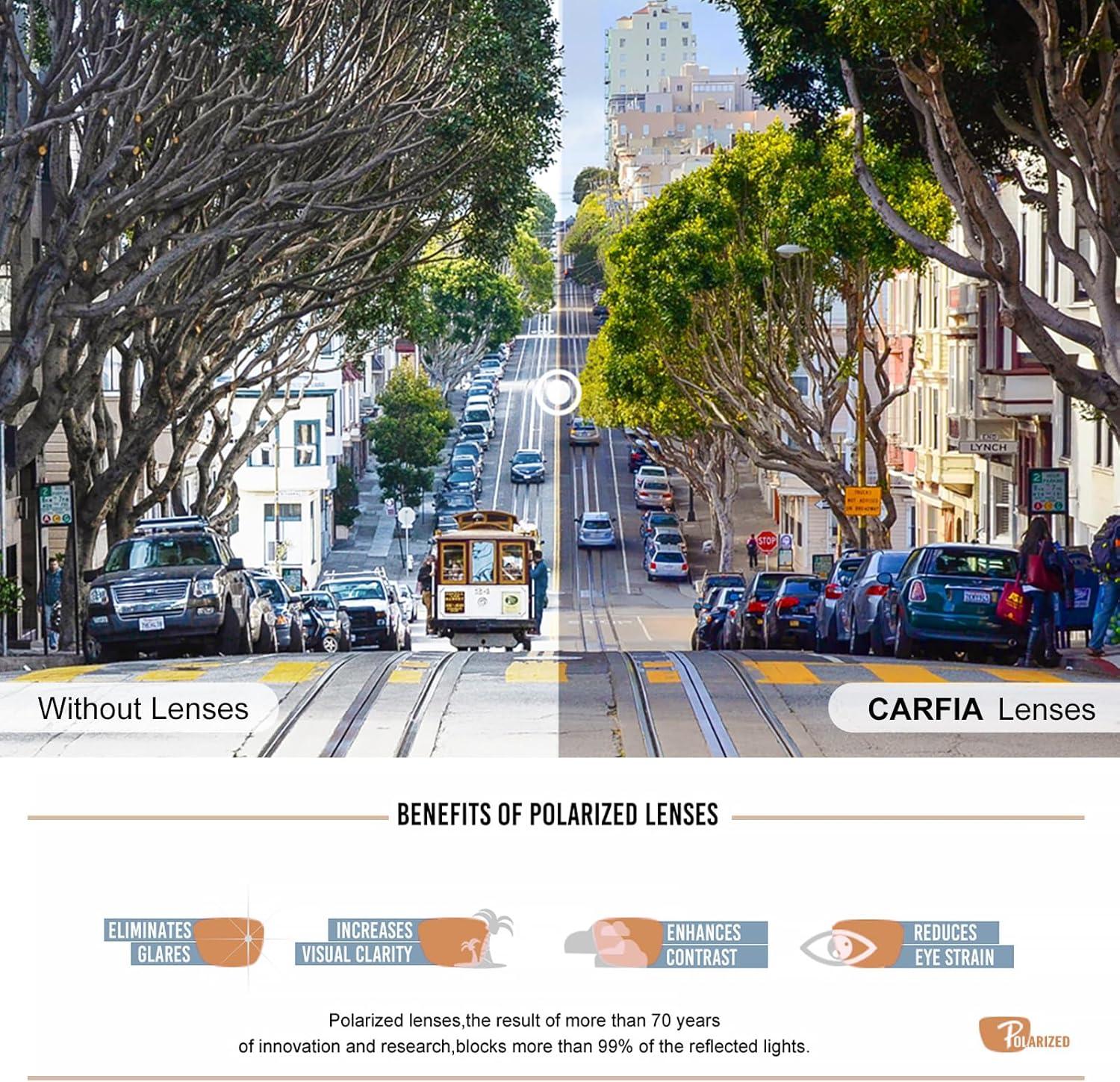 imageCARFIA Retro Acetate Small Face Polarized Sunglasses for Men Cool Classic Round Sun Glasses CA2501R1 Black Frame Blue Lens