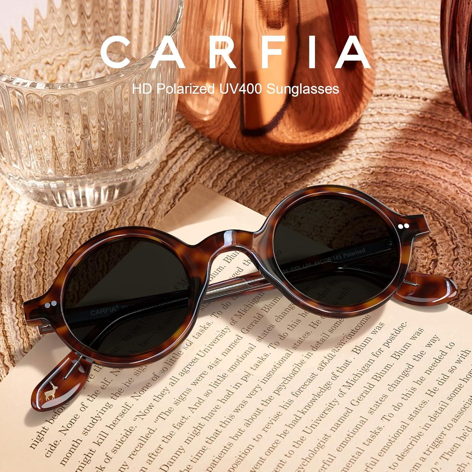 imageCARFIA Retro Acetate Small Face Polarized Sunglasses for Men Cool Classic Round Sun Glasses CA2501R22 Black Lens