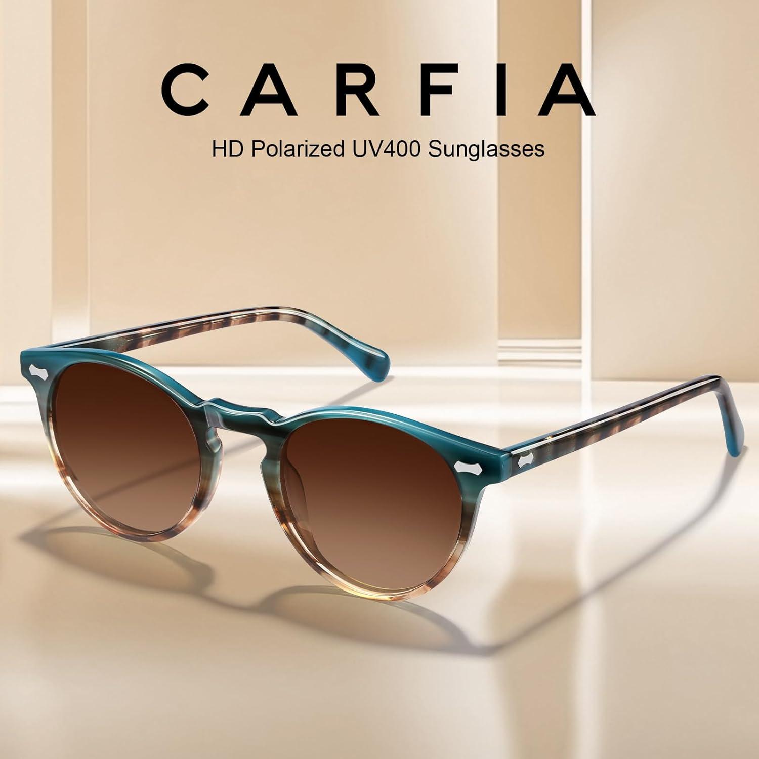 imageCARFIA Retro Polarized Sunglasses for Women UV Protection Acetate Classic Vintage Style Round Shades1new Fashion Twotone Gradient Brown Lens