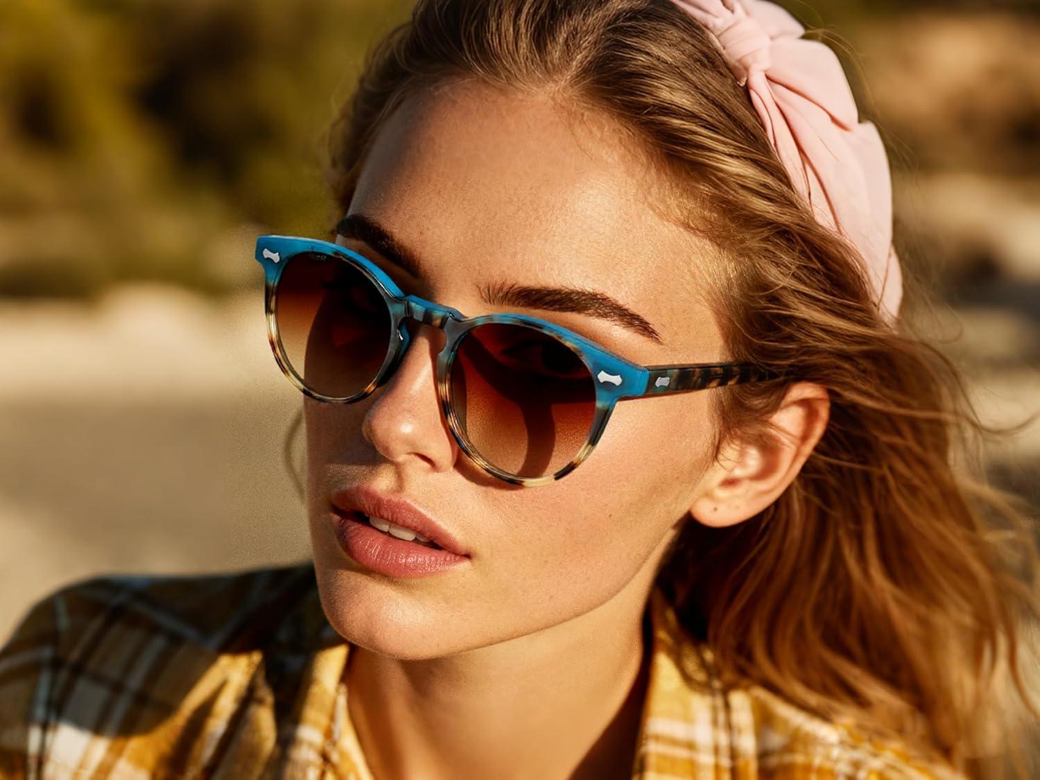 imageCARFIA Retro Polarized Sunglasses for Women UV Protection Acetate Classic Vintage Style Round Shades1new Fashion Twotone Gradient Brown Lens