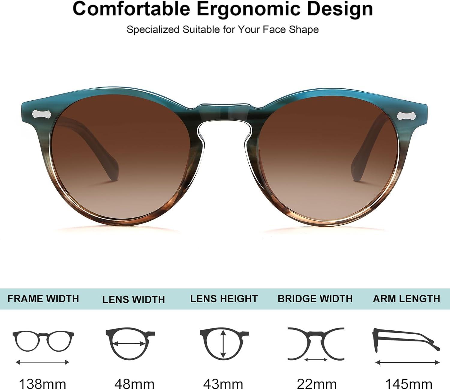 imageCARFIA Retro Polarized Sunglasses for Women UV Protection Acetate Classic Vintage Style Round Shades1new Fashion Twotone Gradient Brown Lens