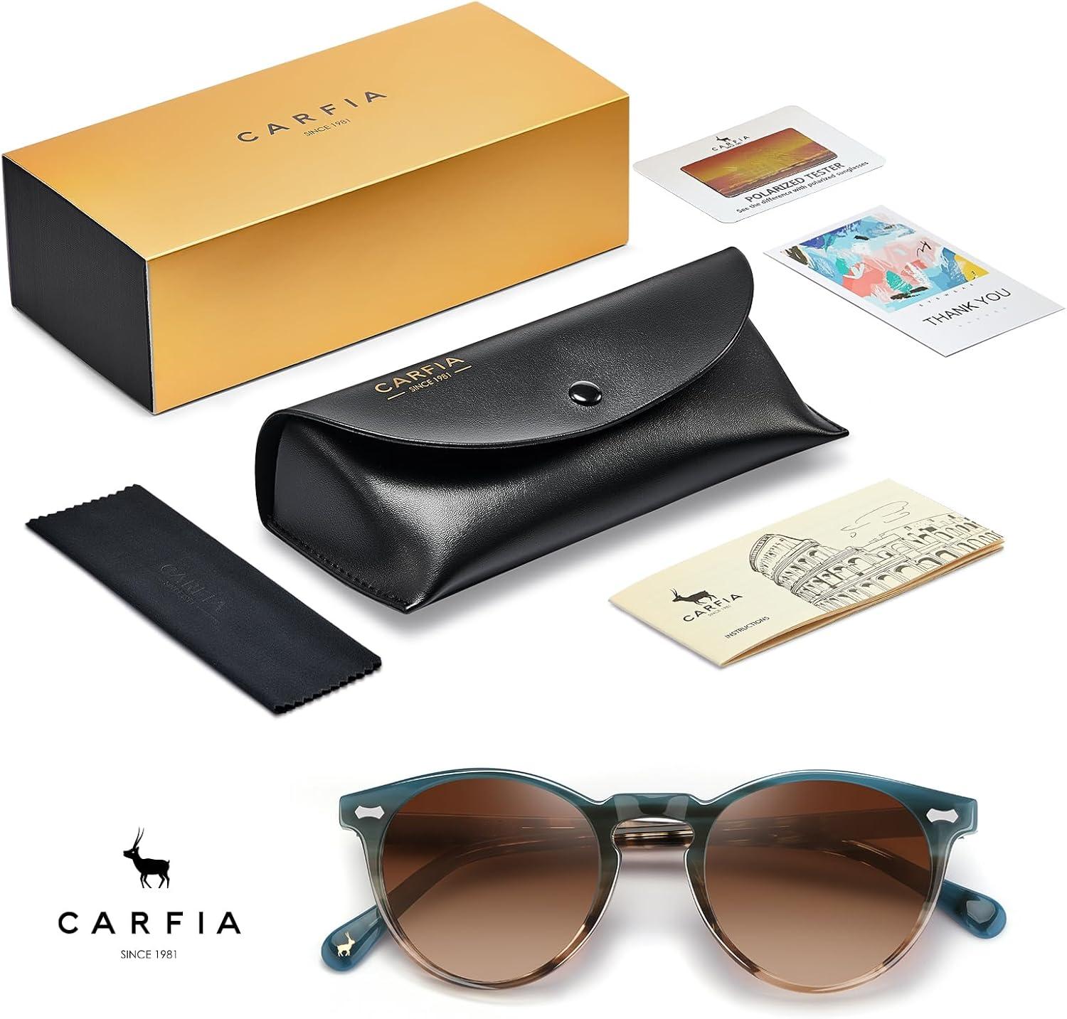 imageCARFIA Retro Polarized Sunglasses for Women UV Protection Acetate Classic Vintage Style Round Shades1new Fashion Twotone Gradient Brown Lens