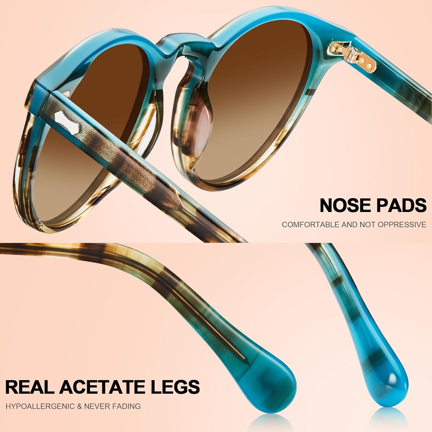 imageCARFIA Retro Polarized Sunglasses for Women UV Protection Acetate Classic Vintage Style Round Shades1new Fashion Twotone Gradient Brown Lens