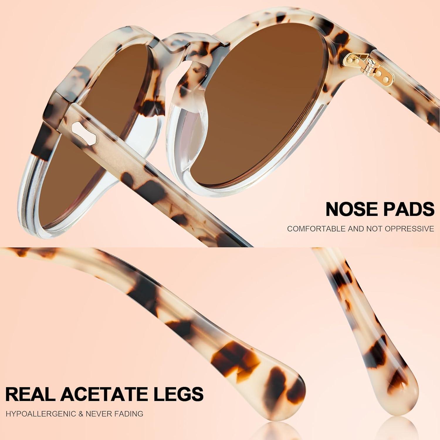 imageCARFIA Retro Polarized Sunglasses for Women UV Protection Acetate Classic Vintage Style Round Shades2pink Tortoise Frame Pink Mirror