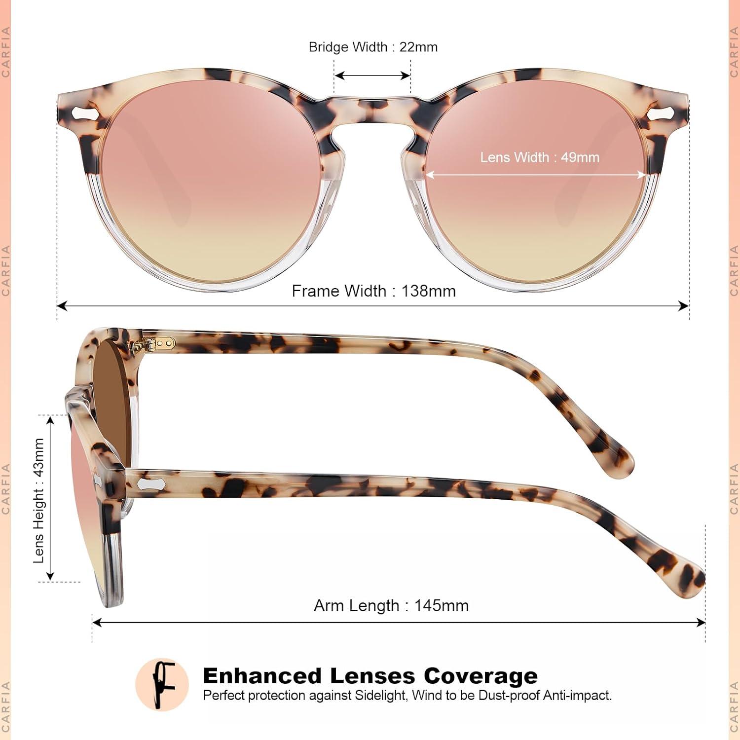imageCARFIA Retro Polarized Sunglasses for Women UV Protection Acetate Classic Vintage Style Round Shades2pink Tortoise Frame Pink Mirror