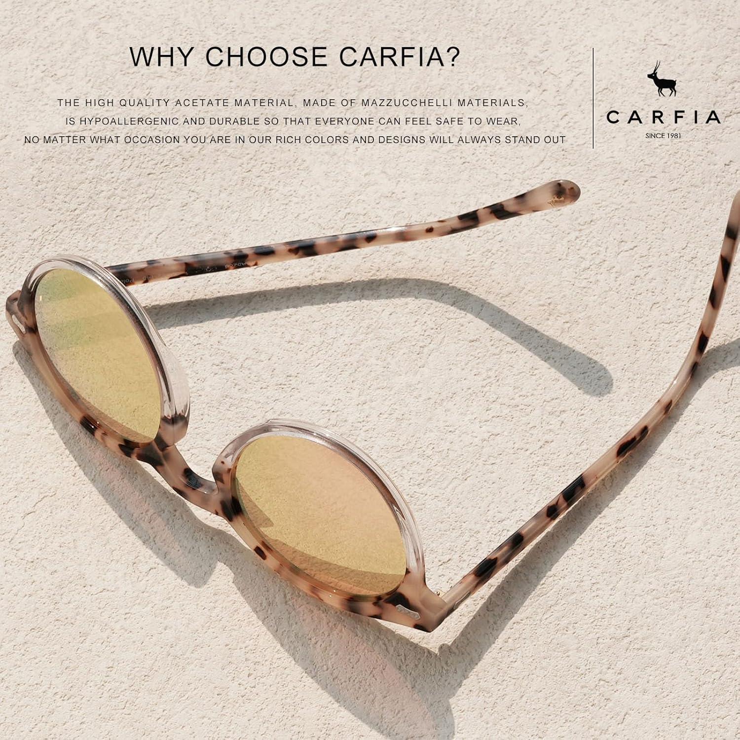 imageCARFIA Retro Polarized Sunglasses for Women UV Protection Acetate Classic Vintage Style Round Shades2pink Tortoise Frame Pink Mirror