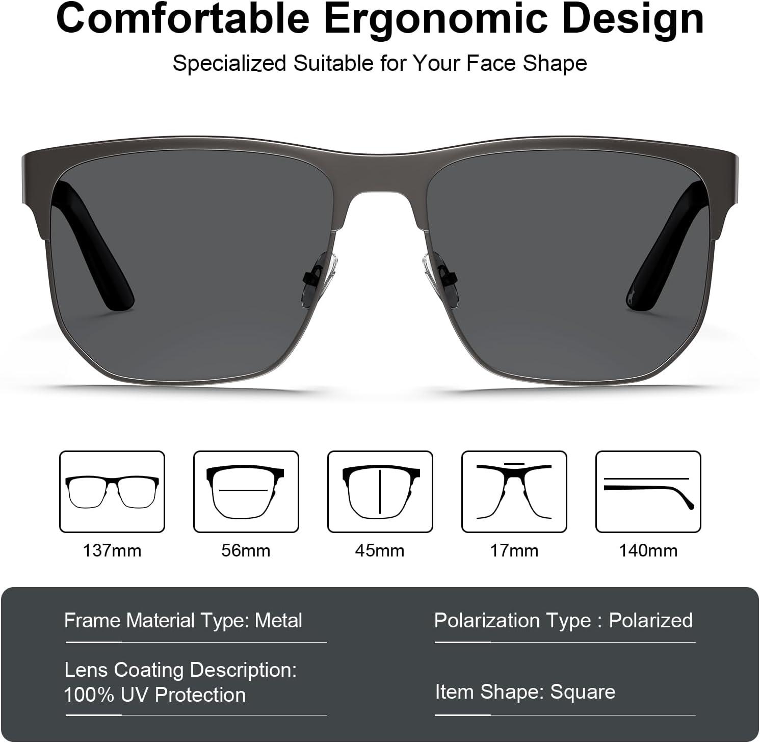 imageCARFIA Square Driving Polarized Sunglasses for Men Spring Hinge Eyewear CA52273 Gun Frame Grey Lens