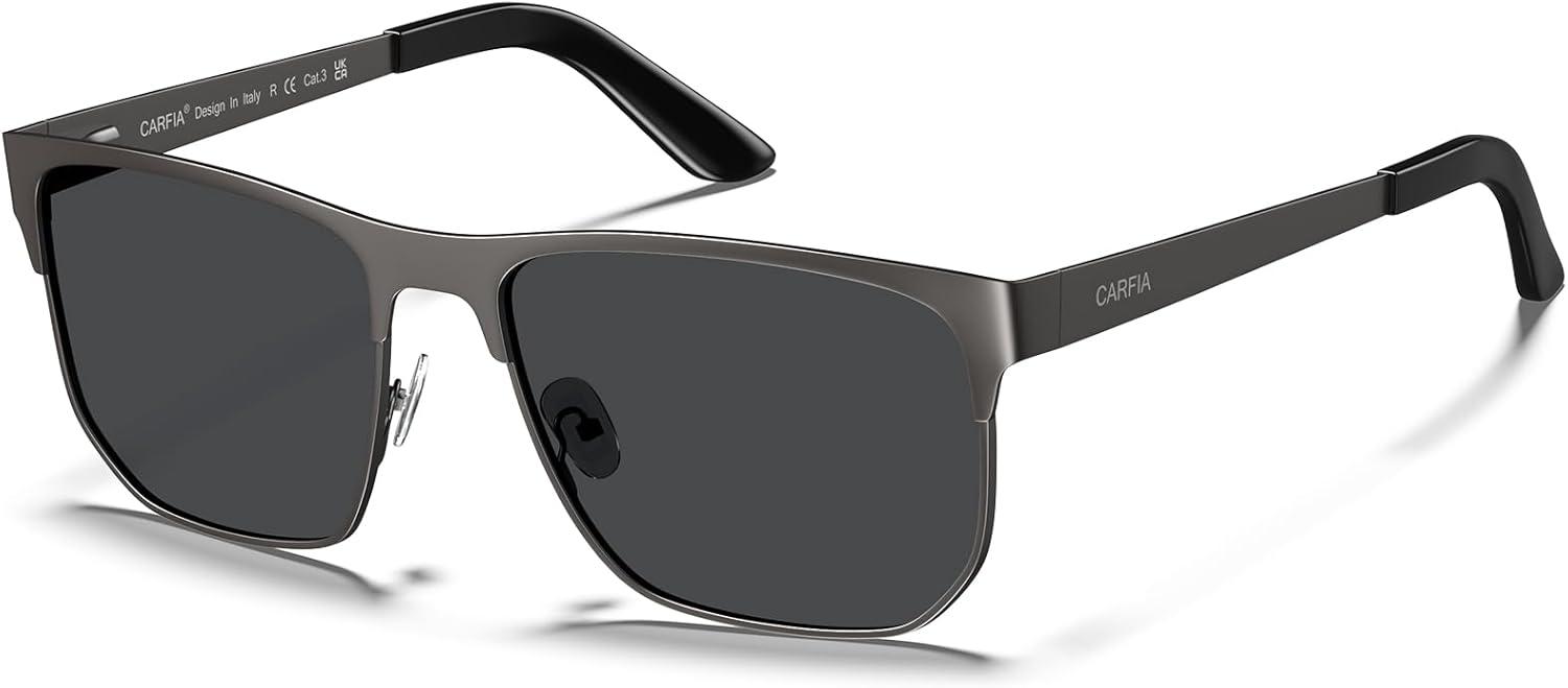 imageCARFIA Square Driving Polarized Sunglasses for Men Spring Hinge Eyewear CA52273 Gun Frame Grey Lens