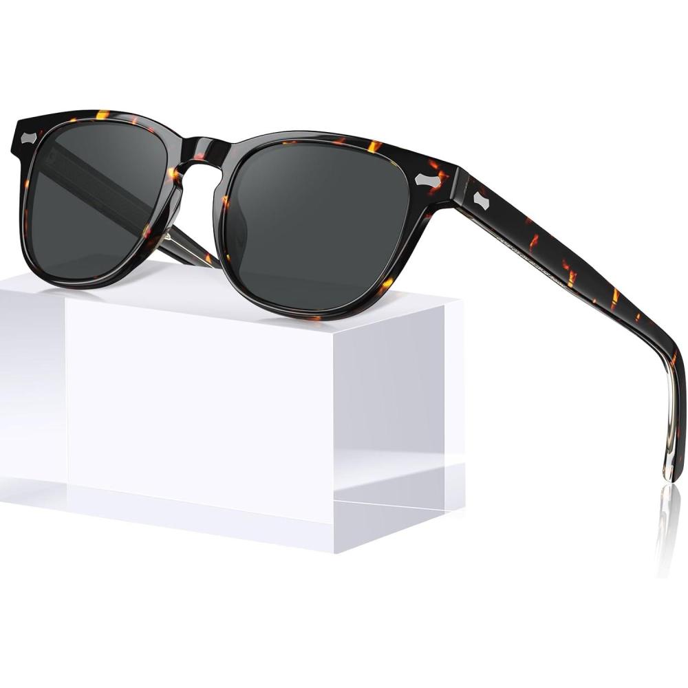 imageCARFIA Modern Retro Polarized Sunglasses for Men Handcrafted Acetate Frame Classic Square Sun Glasses CA213221 Tortoise Frame Gray Lenses