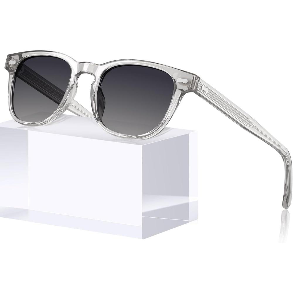 imageCARFIA Modern Retro Polarized Sunglasses for Men Handcrafted Acetate Frame Classic Square Sun Glasses CA21323 Transparent Gray Frame Gray Gradient Lenses
