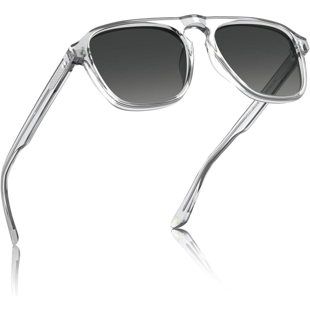imageCARFIA Polarized Sunglasses for Men UV400 Protection  Pilot Design Acetate Sun Glasses for Driving Fishing Outdoor CA53558 Transparent Grey Frame Grey Gradient Lens