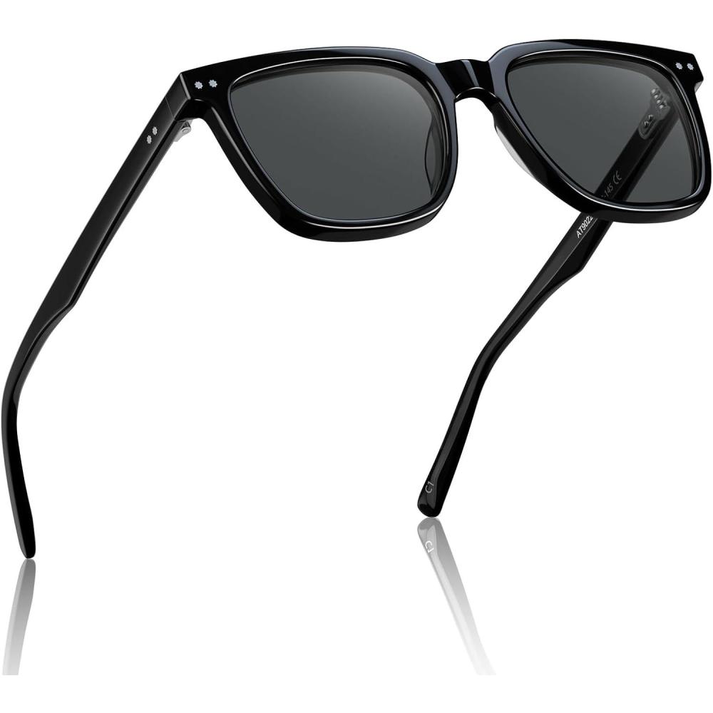 imageCARFIA Retro Acetate Polarized Sunglasses for Men UV Protection Square Classic Eyewear for Driving Outdoor1 Black Frame Gray Lenses