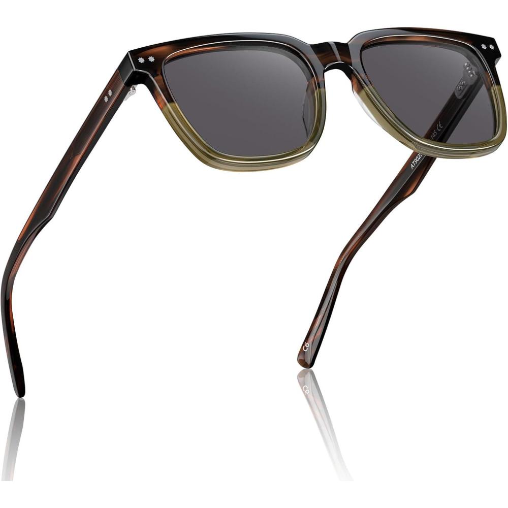 imageCARFIA Retro Acetate Polarized Sunglasses for Men UV Protection Square Classic Eyewear for Driving Outdoor2 TortoiseTranslucent Green Gray Lenses