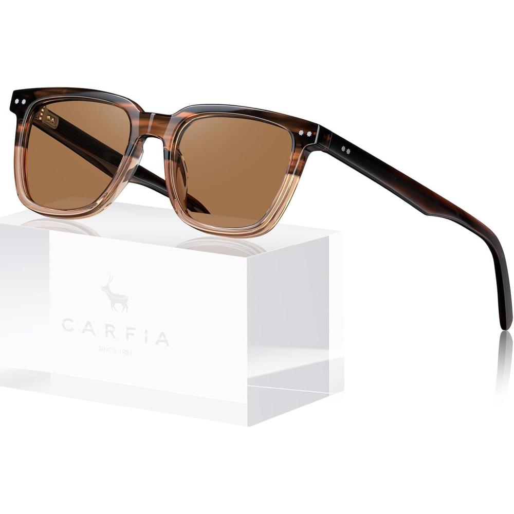 imageCARFIA Retro Acetate Polarized Sunglasses for Men UV Protection Square Classic Eyewear for Driving Outdoor3 Tortoise Frame Brown Gradient Lenses
