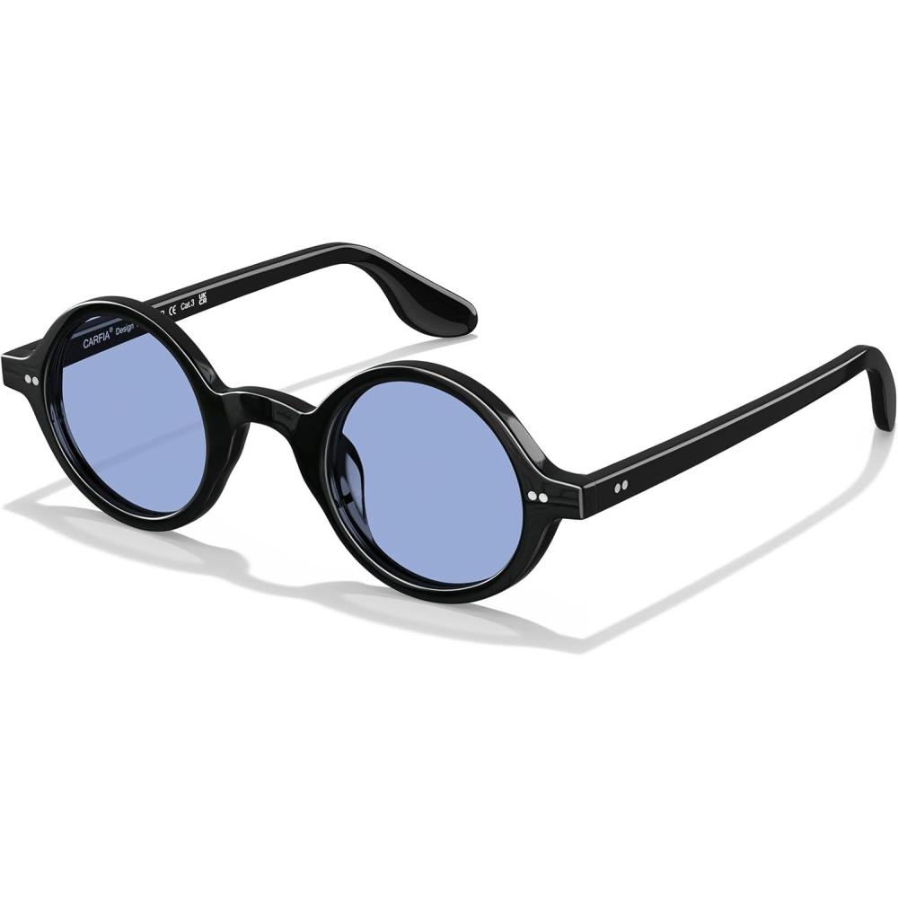 imageCARFIA Retro Acetate Small Face Polarized Sunglasses for Men Cool Classic Round Sun Glasses CA2501R1 Black Frame Blue Lens