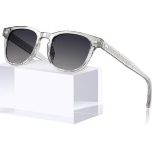 CARFIA Modern Retro Polarized Sunglasses for Men Hand-crafted Acetate Frame Classic Square Sun Glasses CA2132(3. Transparent Gray Frame Gray Gradient Lenses)