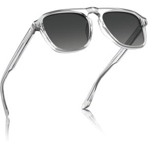 CARFIA Polarized Sunglasses for Men UV400 Protection – Pilot Design Acetate Sun Glasses for Driving Fishing Outdoor CA5355(8. Transparent Grey Frame Grey Gradient Lens)